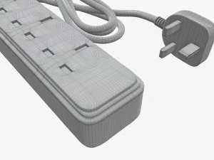 Power strip UK with USB ports white 3D Model