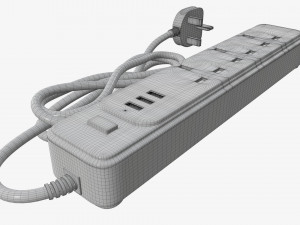 Power strip UK with USB ports white 3D Model