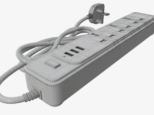 Power strip UK with USB ports white 3D Model