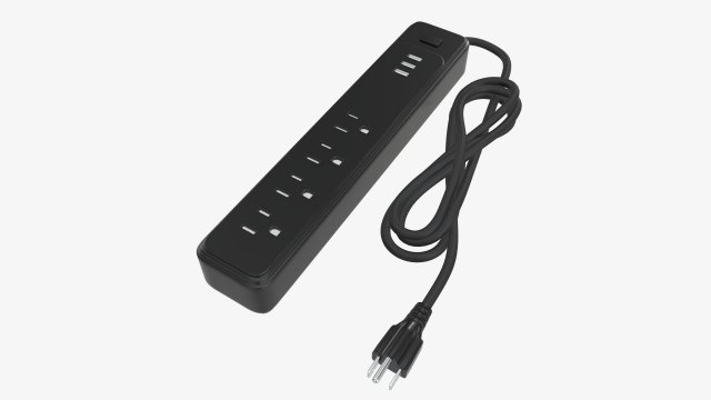 Power strip USA with USB ports black 3D 모델 .c4d .max .obj .3ds .fbx .stl .blend 