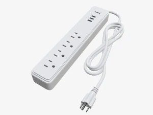 Strip daya USA dengan port USB berwarna putih Model 3D