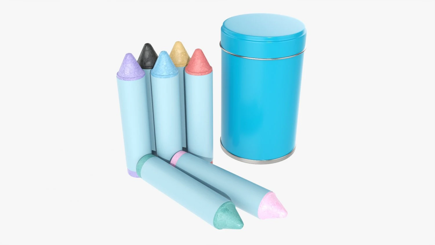 Large crayons in metal tube box 3D Model .c4d .max .obj .3ds .fbx .stl .blend 
