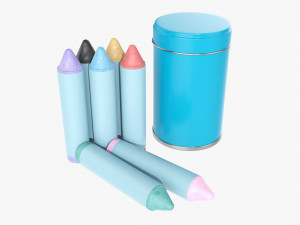 Large crayons in metal tube box 3D Model
