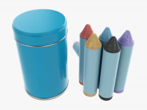 Large crayons in metal tube box 3D Model