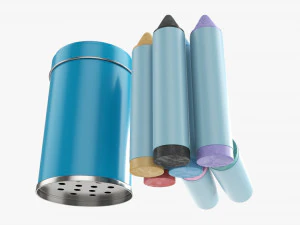 Large crayons in metal tube box 3D Model