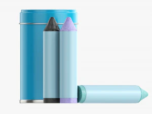 Large crayons in metal tube box 3D Model