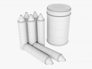 Large crayons in metal tube box 3D Model