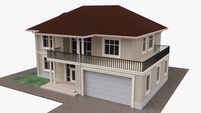 Building Villa Two-Story House With Garage 3Dモデル .c4d .max .obj .3ds .fbx .stl .blend 