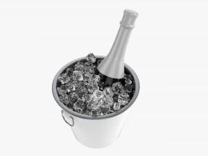 Champagne Bottle In Bucket With Ice 3D Model
