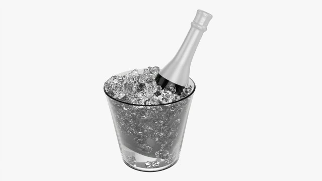 Champagnerflasche im Glaseimer mit Eis 3D Modell .c4d .max .obj .3ds .fbx .stl .blend 