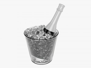 Champagne Bottle In Glass Bucket With Ice 3D Model