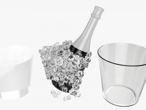Champagne Bottle In Glass Bucket With Ice Modèle 3D