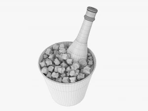 Champagnerflasche im Glaseimer mit Eis 3D Modell