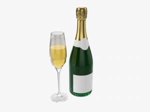 Champagne Bottle With Glass Modèle 3D