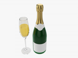 Champagne Bottle With Glass Modèle 3D