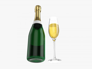 Champagne Bottle With Glass Modèle 3D