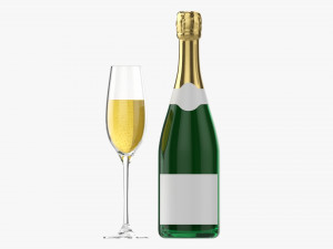 Champagne Bottle With Glass Modèle 3D