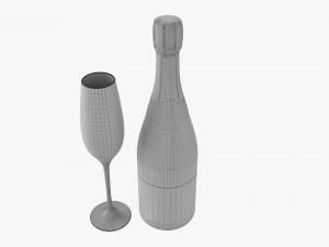 Champagne Bottle With Glass Modèle 3D