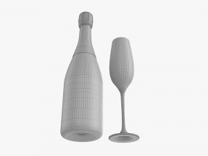 Champagne Bottle With Glass Modèle 3D