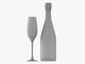 Champagne Bottle With Glass Modèle 3D