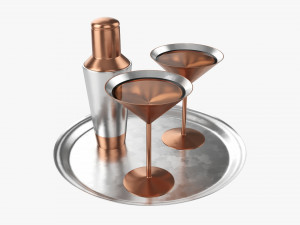 Cocktail With Shaker On Tray 3D Модель