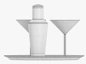 Cocktail With Shaker On Tray 3D Model