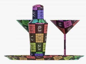 Cocktail With Shaker On Tray 3D Model