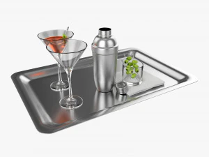 Coquetel Com Shaker Na Bandeja E Azeitonas Modelo 3D