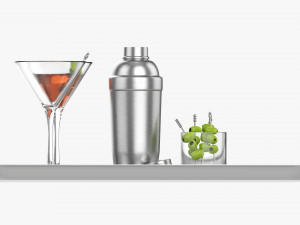 Cocktail With Shaker On Tray And Olives 3D Модель