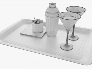 Cocktail With Shaker On Tray And Olives 3D Model