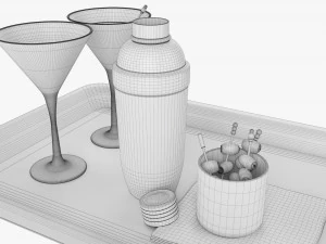 Cocktail With Shaker On Tray And Olives 3D Model