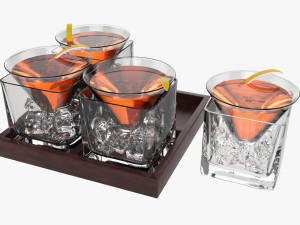 Cocktails On Stand With Lemon 3D Model