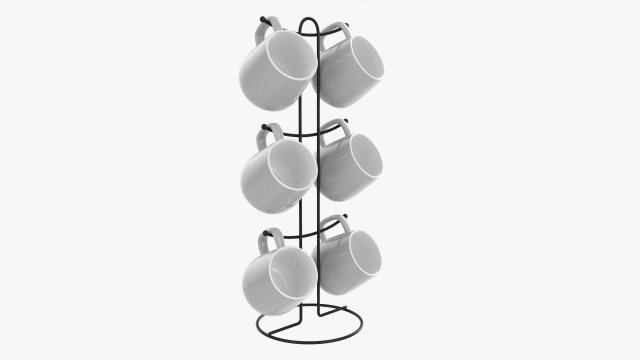Kitchen Six Mug Stand With Mugs 3D Model .c4d .max .obj .3ds .fbx .stl .blend 
