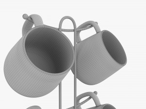 Kitchen Six Mug Stand With Mugs 3D Model