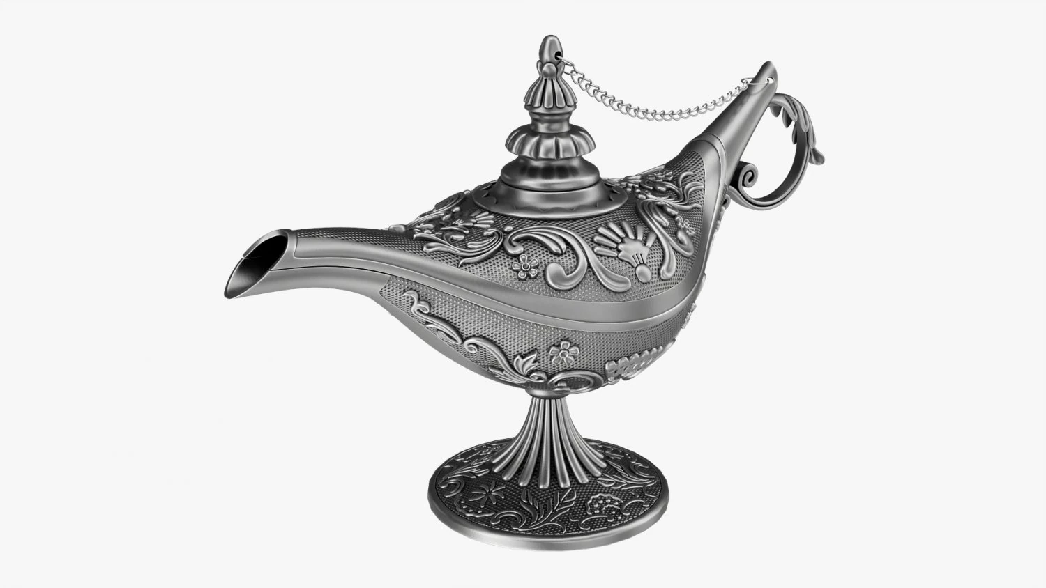 Aladdin Magic Lamp Decorated Silver 3D Model .c4d .max .obj .3ds .fbx .stl .blend