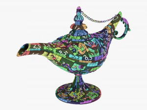 Aladdin Magic Lamp Decorated Silver 3D Model