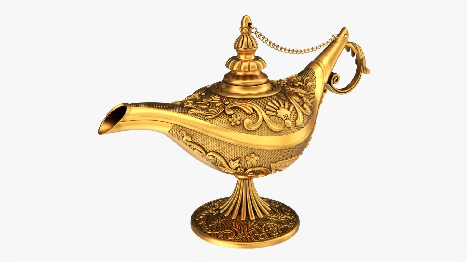 Aladdin Magic Lamp Decorated Gold 3D Model .c4d .max .obj .3ds .fbx .stl .blend