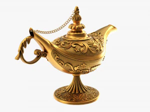 Aladdin Magic Lamp Decorated Gold 3D Model