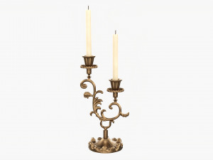 Antique Candlestick With Candles 01 3D Model
