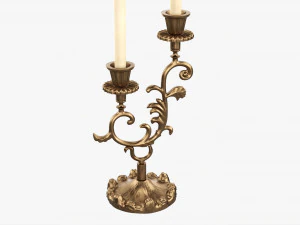 Antique Candlestick With Candles 01 3D Model