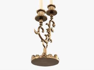 Antique Candlestick With Candles 01 3D Model
