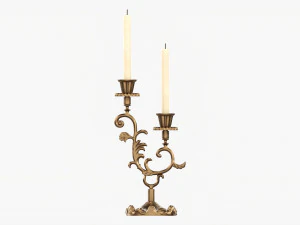 Antique Candlestick With Candles 01 3D Model