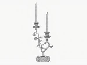 Antique Candlestick With Candles 01 3D Model