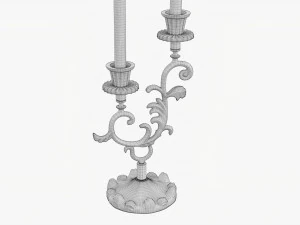 Antique Candlestick With Candles 01 3D Model