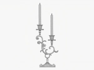 Antique Candlestick With Candles 01 3D Model
