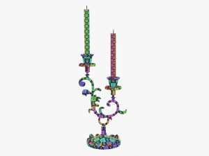 Antique Candlestick With Candles 01 3D Model