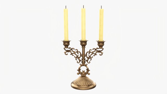 Antique Candlestick With Candles 02 3D 模型 .c4d .max .obj .3ds .fbx .stl .blend 