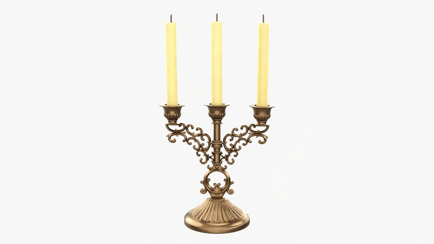 Antique Candlestick With Candles 02 3D Model .c4d .max .obj .3ds .fbx .stl .blend