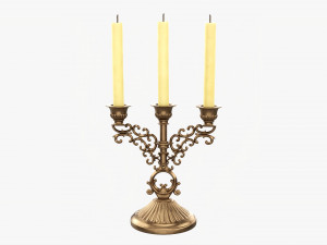 Antique Candlestick With Candles 02 3D Model
