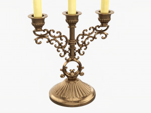 Antique Candlestick With Candles 02 3D 模型